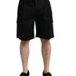 Black Cotton Stretch Cargo Bermuda Shorts