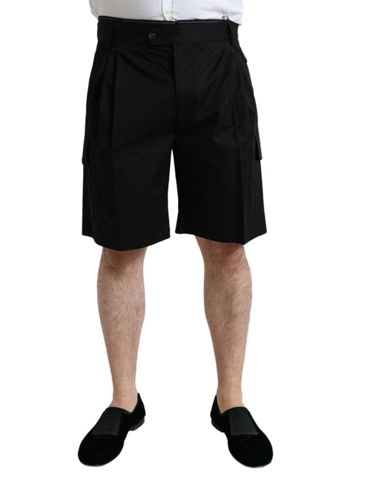 Black Cotton Stretch Cargo Bermuda Shorts