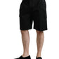 Black Cotton Stretch Cargo Bermuda Shorts