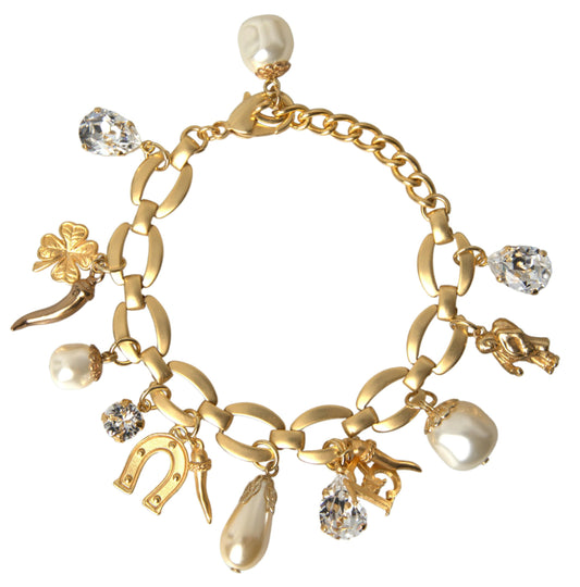 Elegant Gold Charm Bracelet with Crystals