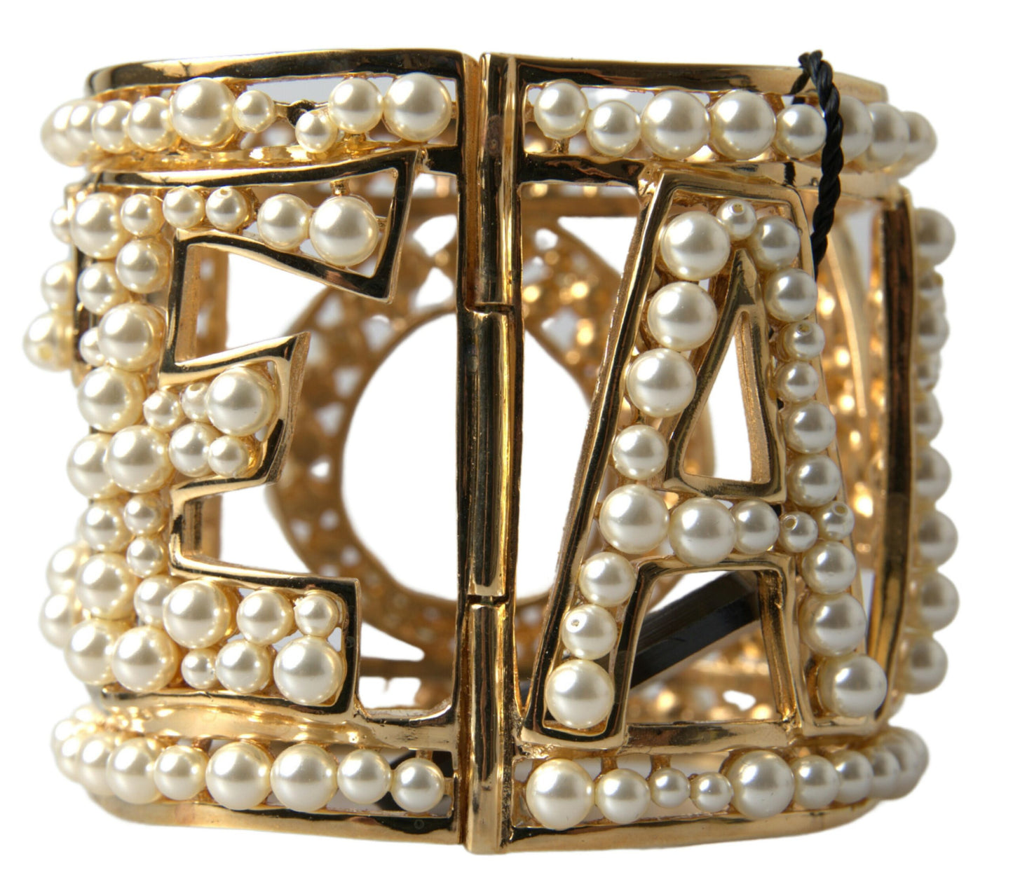 Elegant Gold Cuff with AMORE & Faux Pearls