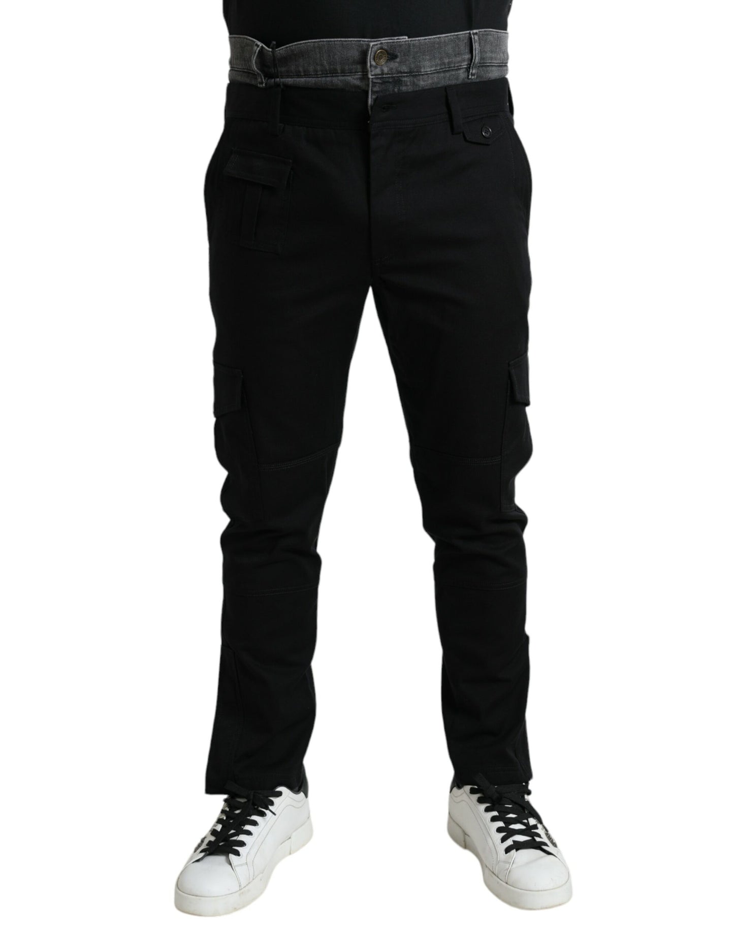 Black Gray Slim Cotton Denim Jeans Pants