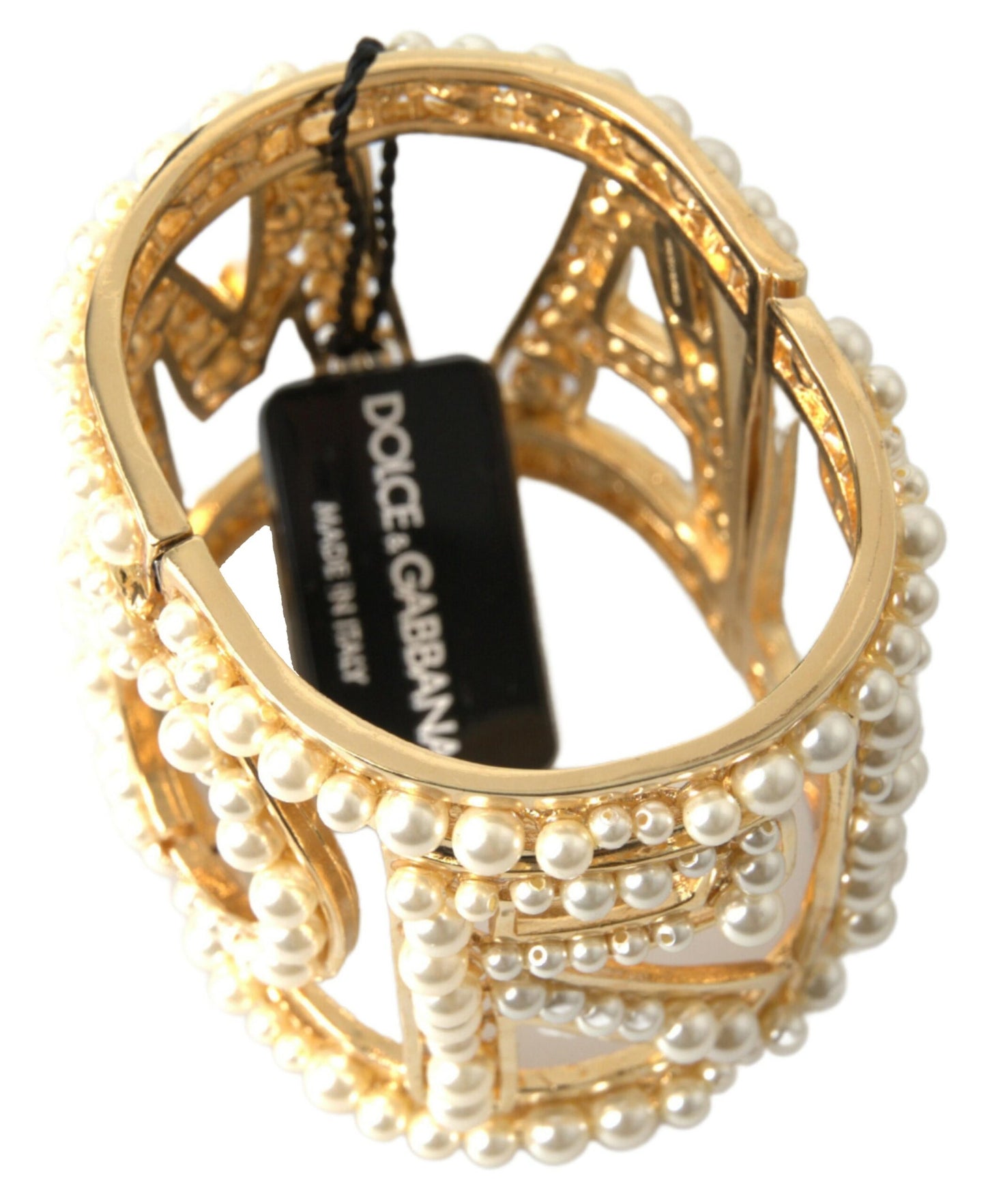 Elegant Gold Cuff with AMORE & Faux Pearls