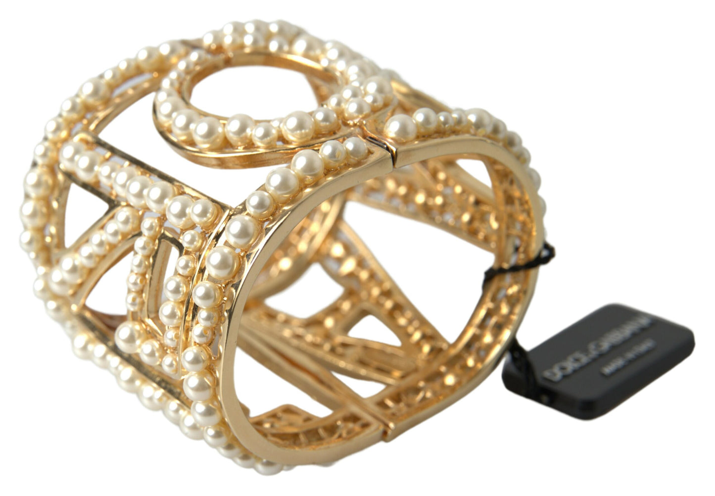 Elegant Gold Cuff with AMORE & Faux Pearls