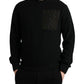 Black Cotton Crew Neck Men Pullover Sweater