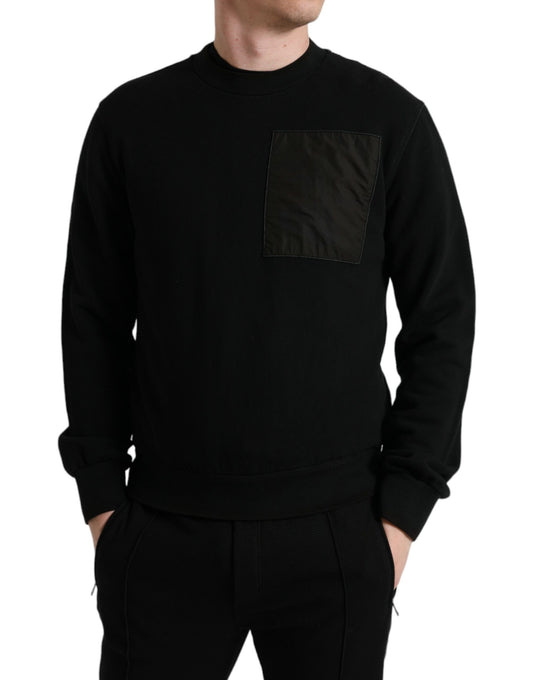 Black Cotton Crew Neck Men Pullover Sweater