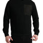 Black Cotton Crew Neck Men Pullover Sweater