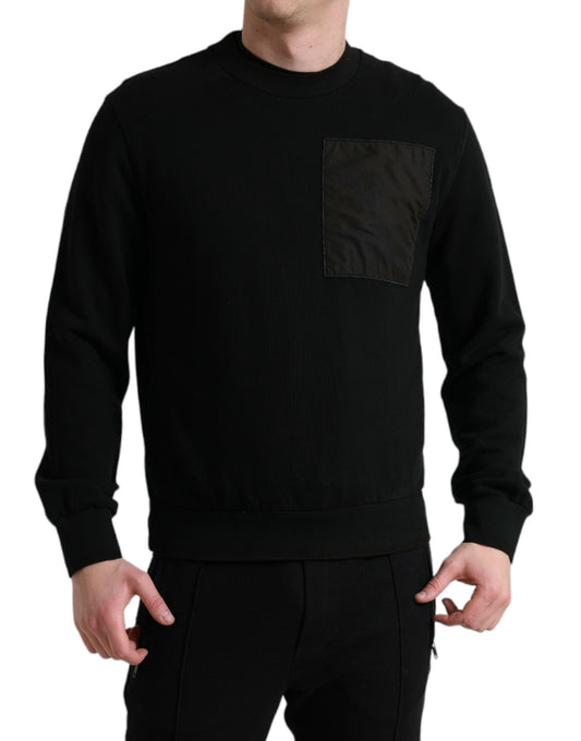 Black Cotton Crew Neck Men Pullover Sweater