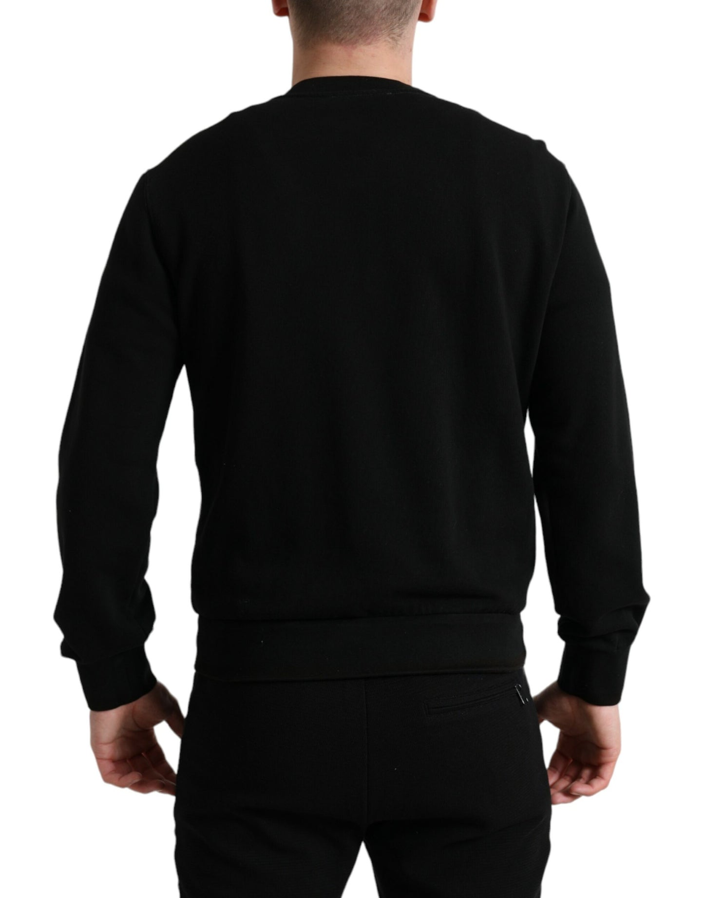 Black Cotton Crew Neck Men Pullover Sweater