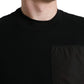 Black Cotton Crew Neck Men Pullover Sweater