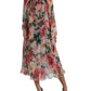 Multicolor Floral Print Silk Aline Midi Dress