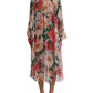 Multicolor Floral Print Silk Aline Midi Dress