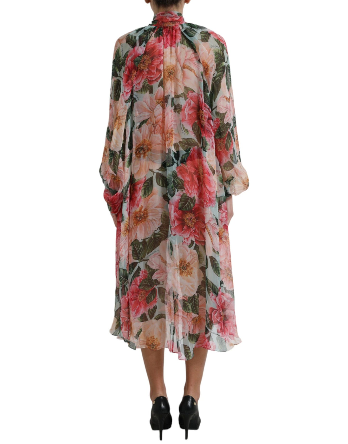 Multicolor Floral Print Silk Aline Midi Dress