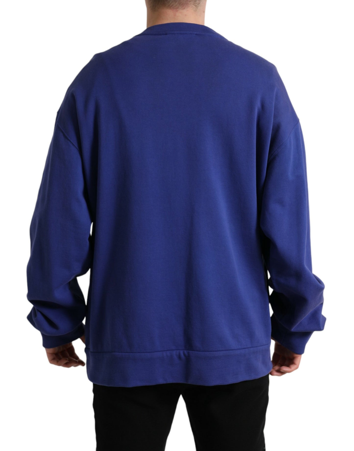 Royal Blue Cotton Crewneck Pullover Sweater