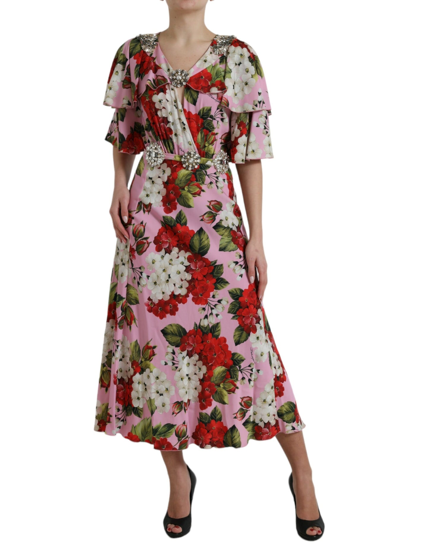 Multicolor Floral Crystal Embellished A-line Dress