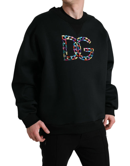 Black Logo Crystal Pullover Sweater