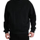 Black Logo Patch Crew Neck Pullover Sweater