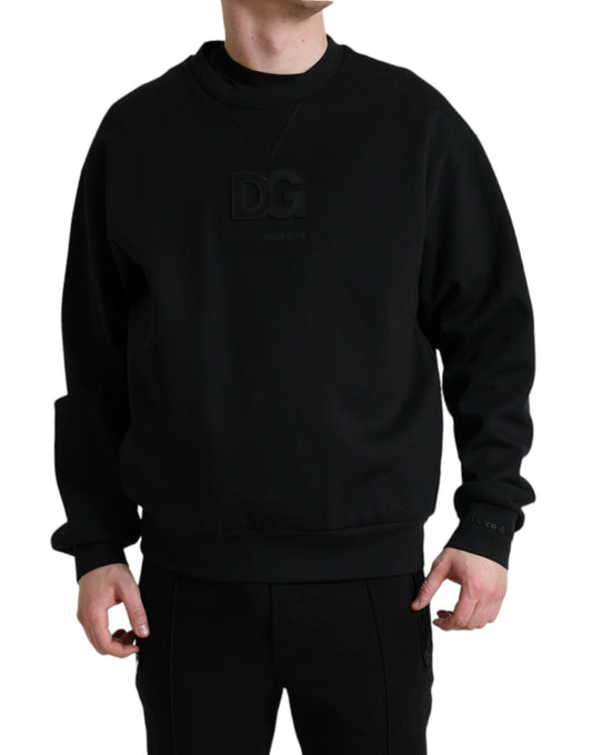 Black Logo Patch Crew Neck Pullover Sweater