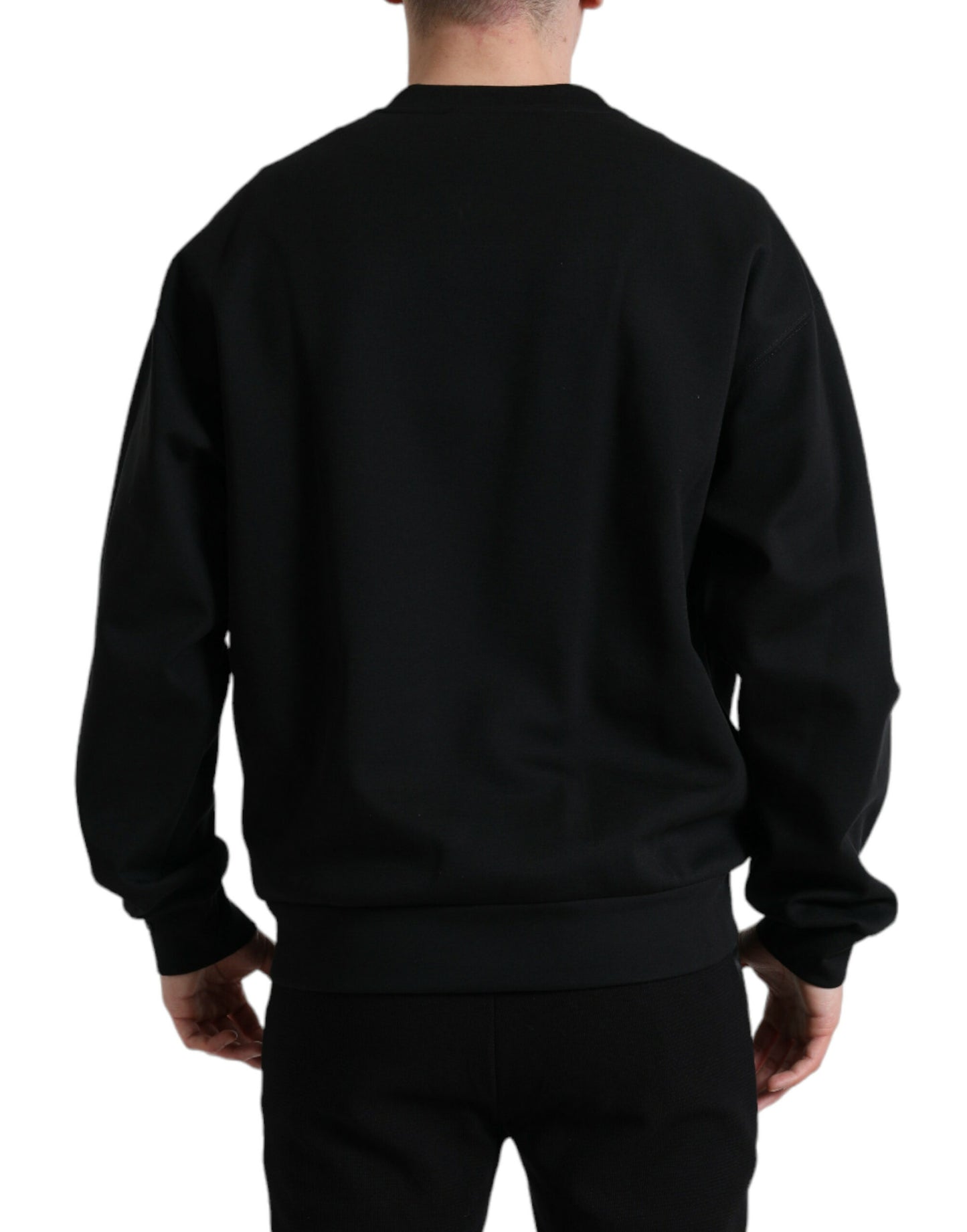 Black Logo Patch Crew Neck Pullover Sweater