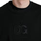 Black Logo Patch Crew Neck Pullover Sweater