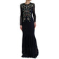 Blue Crystal Floral Lace Long Gown Dress