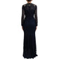 Blue Crystal Floral Lace Long Gown Dress
