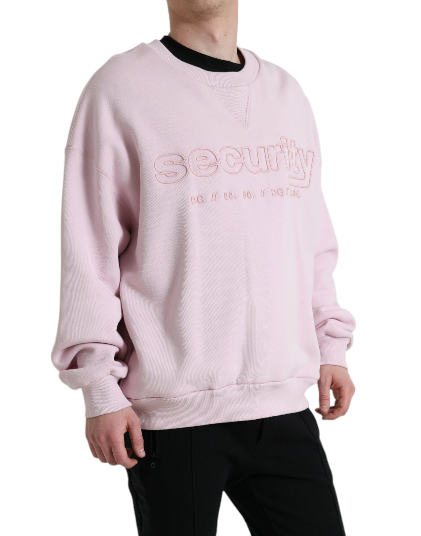 Pink Embroidered Crew Neck Pullover Sweater