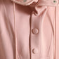 Pink Cotton Hooded Pockets Pullover Sweater