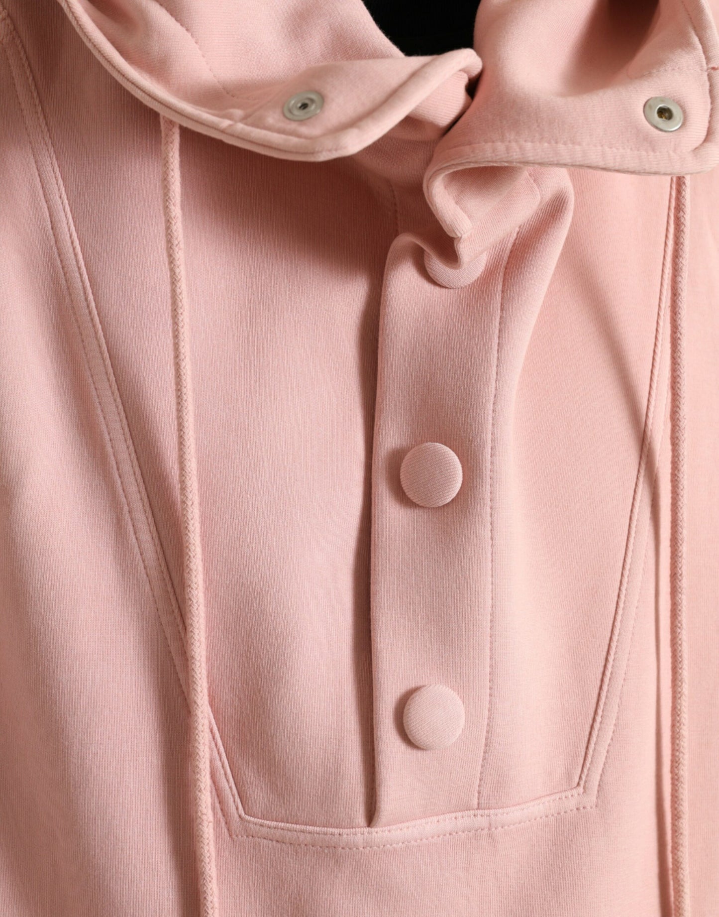 Pink Cotton Hooded Pockets Pullover Sweater