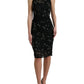 Black Floral Lace Crystal Sheath Dress