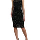 Black Floral Lace Crystal Sheath Dress