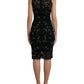Black Floral Lace Crystal Sheath Dress