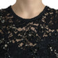 Black Floral Lace Crystal Sheath Dress