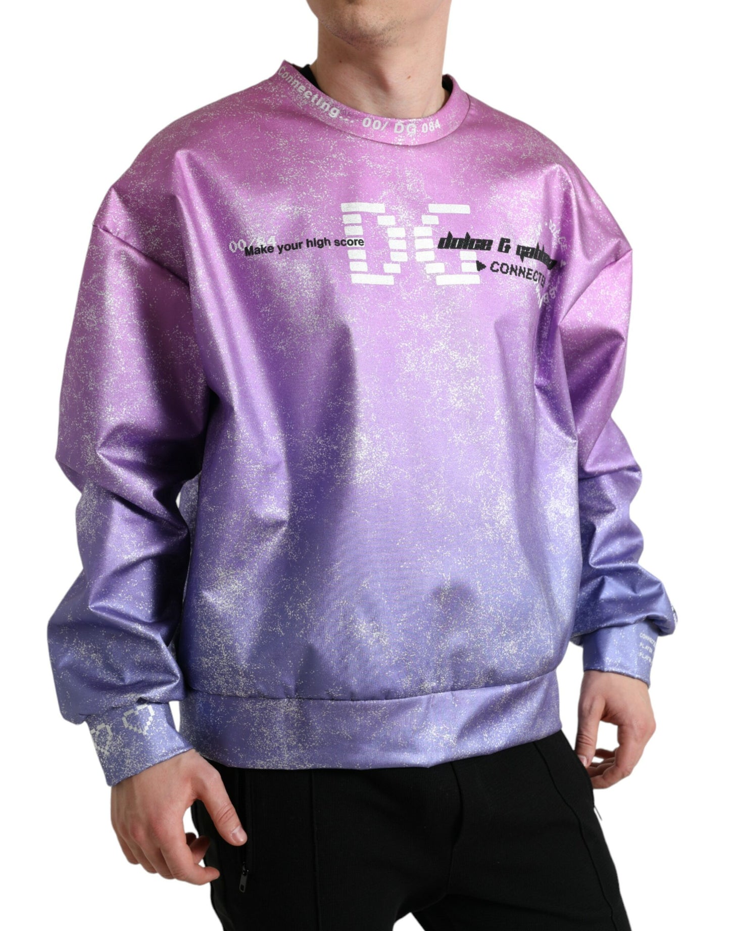 Pink Purple Logo Print Men Pullover Sweater