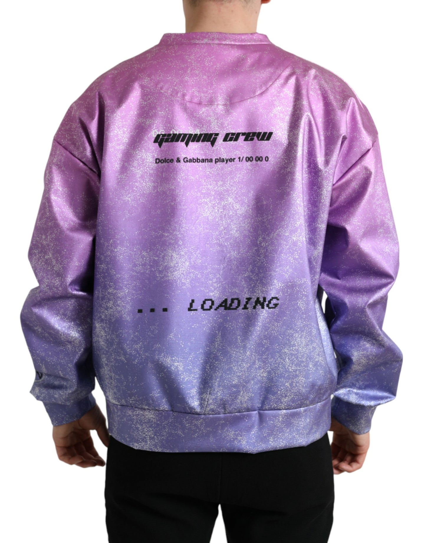 Pink Purple Logo Print Men Pullover Sweater