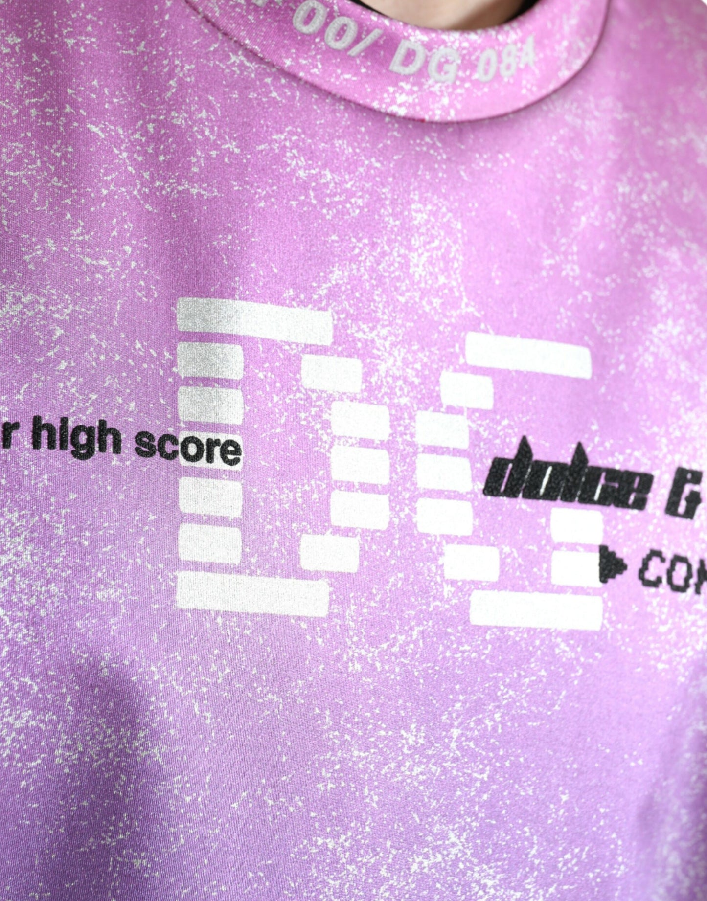 Pink Purple Logo Print Men Pullover Sweater