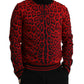 Red Leopard Print Turtleneck Pullover Sweater