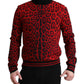 Red Leopard Print Turtleneck Pullover Sweater