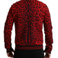 Red Leopard Print Turtleneck Pullover Sweater