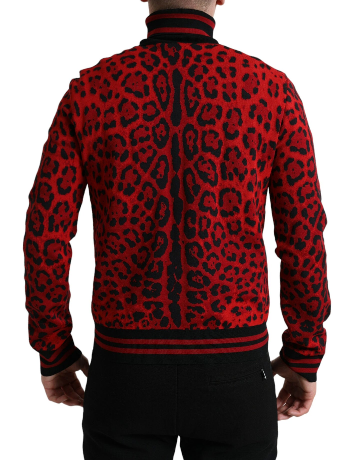 Red Leopard Print Turtleneck Pullover Sweater