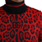 Red Leopard Print Turtleneck Pullover Sweater