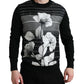 Black Floral Print Wool Silk Pullover Sweater