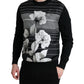 Black Floral Print Wool Silk Pullover Sweater