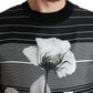 Black Floral Print Wool Silk Pullover Sweater