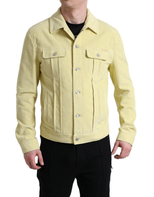 Yellow Cotton Corduroy Collared Shirt Sweater