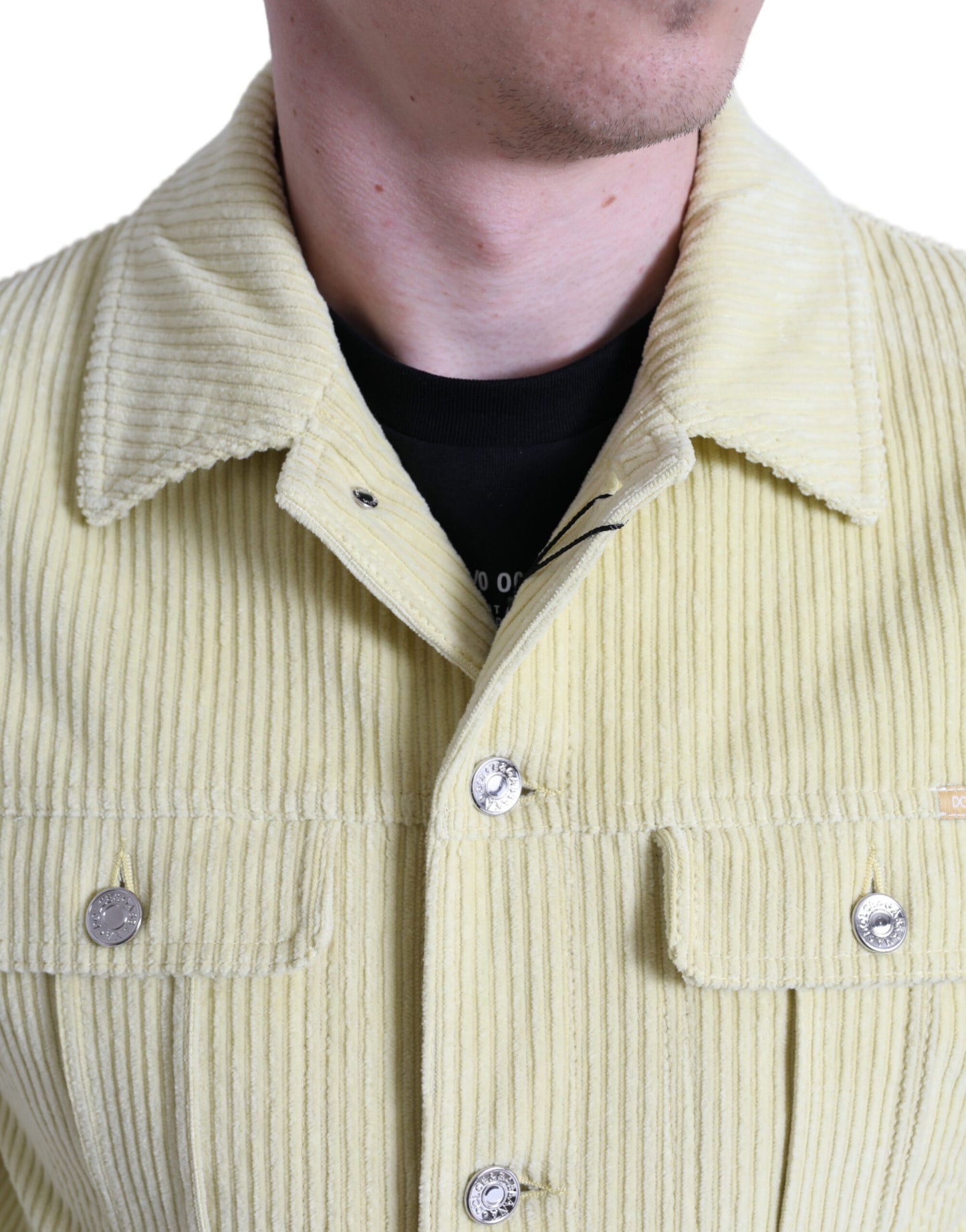 Yellow Cotton Corduroy Collared Shirt Sweater