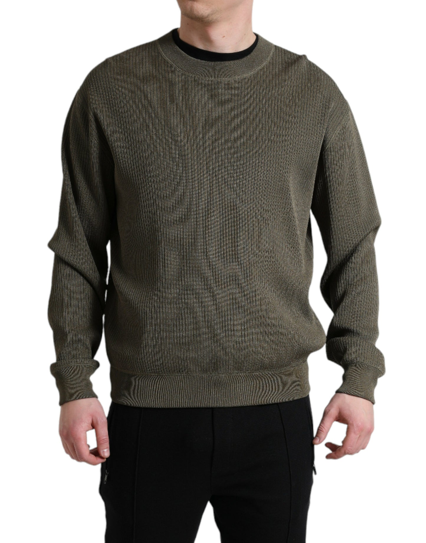 Green Viscose Crew Neck Men Pullover Sweater