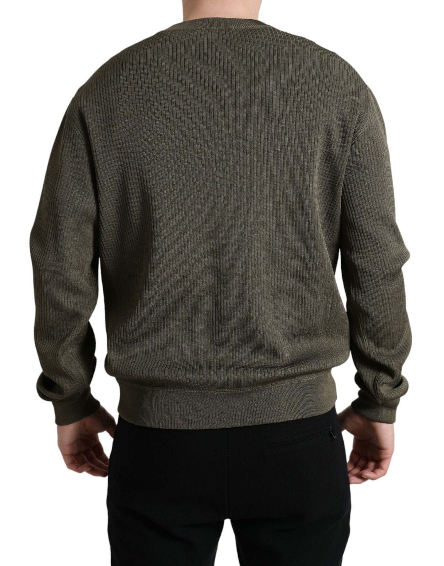 Green Viscose Crew Neck Men Pullover Sweater