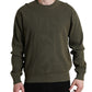 Green Cotton Crew Neck Men Pullover Sweater