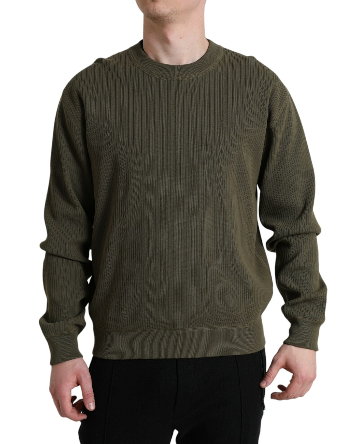 Green Cotton Crew Neck Men Pullover Sweater